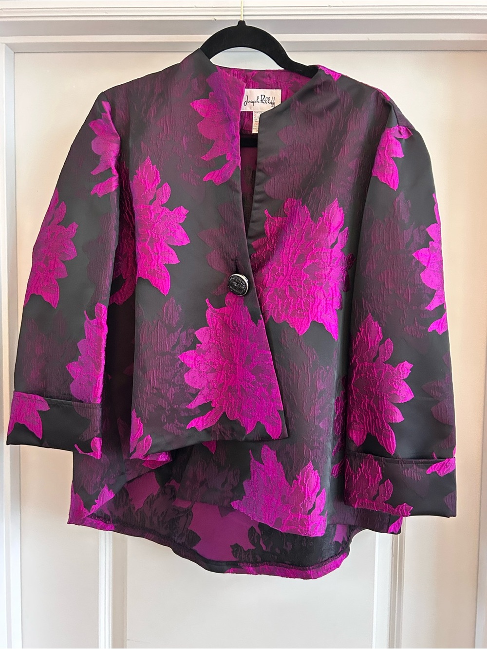Joseph Ribkoff Floral Jacquard Jacket Black Pink Size 14